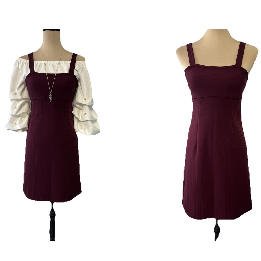 Y2K My Michelle Babydoll Dress‎ 90s Sz 3/4 Burgundy Ribbed Mini Fitted Stretch
